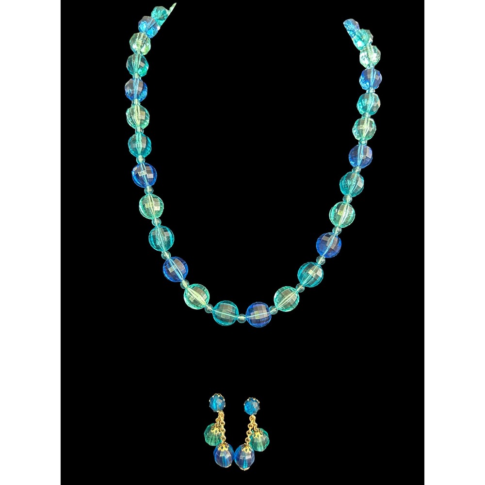 Vintage West Germany Lucite Bead Necklace and Hong Kong Earring Set Paired